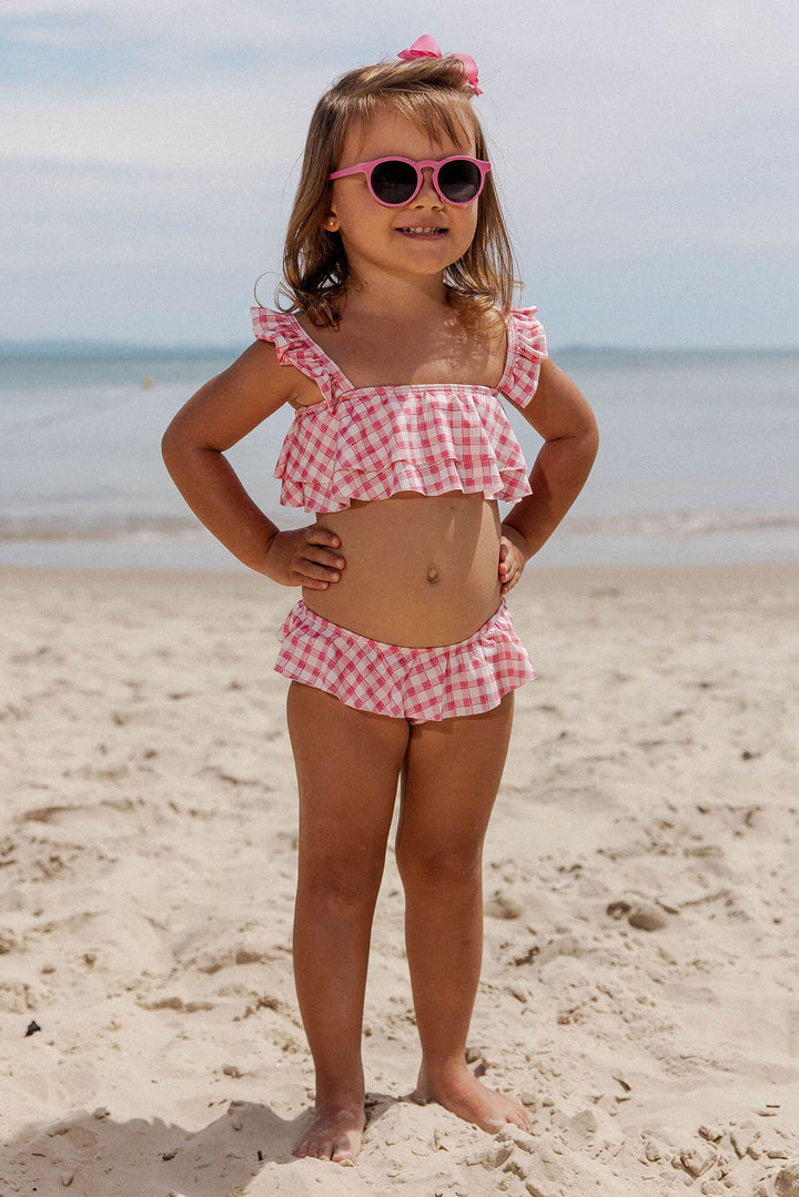 Moda Praia Infantil, Biquíni para Bebês e Crianças, com o Proteção UV, da Lili Sampedro na Estampa, Vichy Rosa.