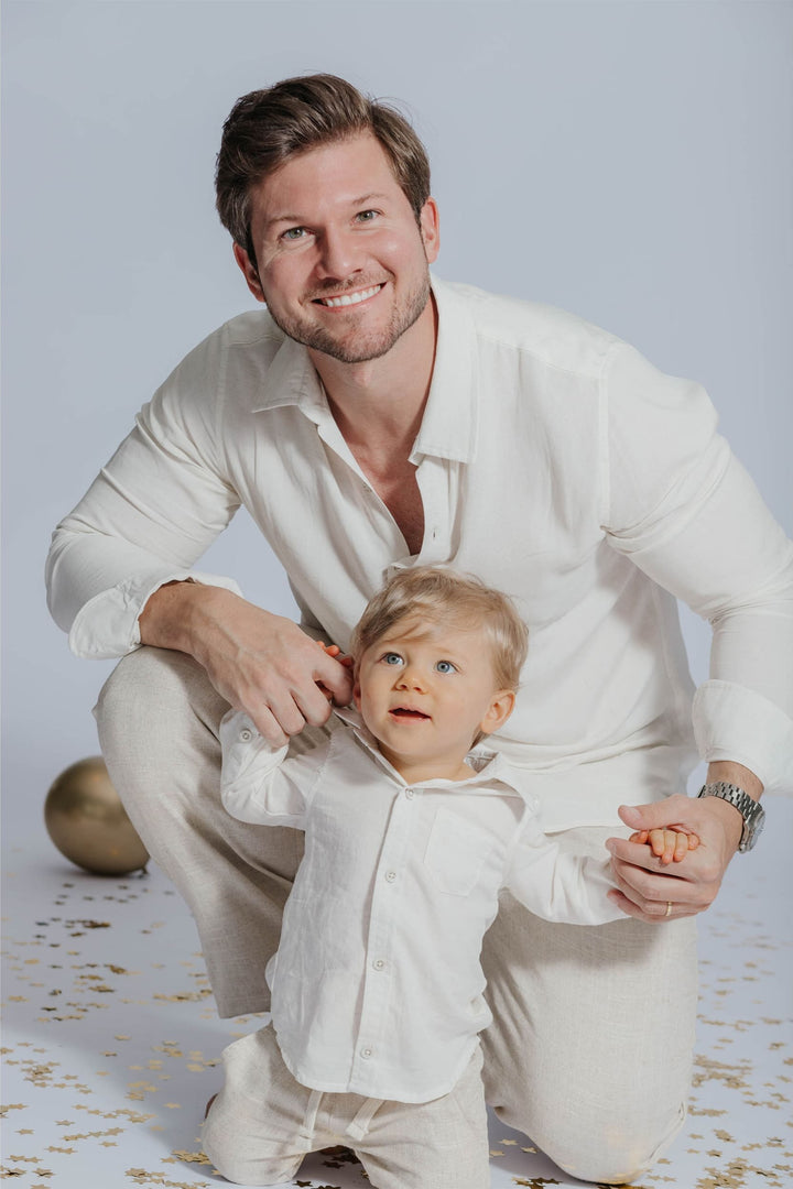 Camisa de Linho Off White da Lili Sampedro look pai e filho combinando ano novo