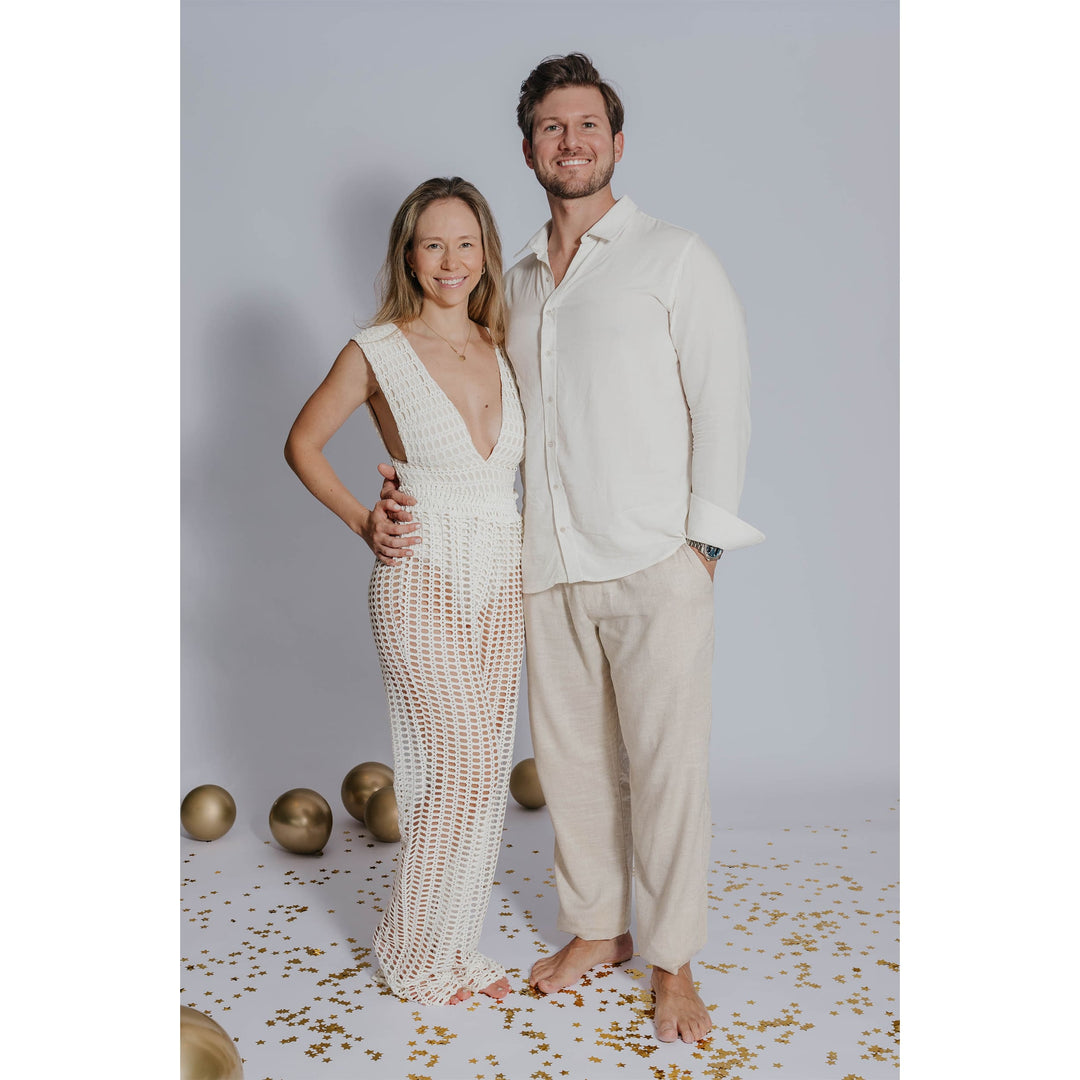 Look de casal combinando renda off white da Lili Sampedro