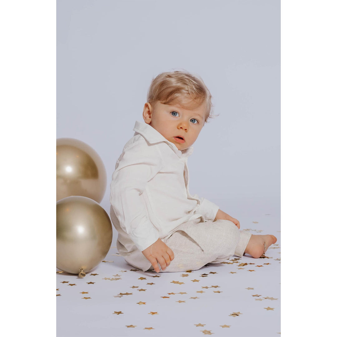 Camisa infantil de Linho off white para o reveillon da lili sampedro