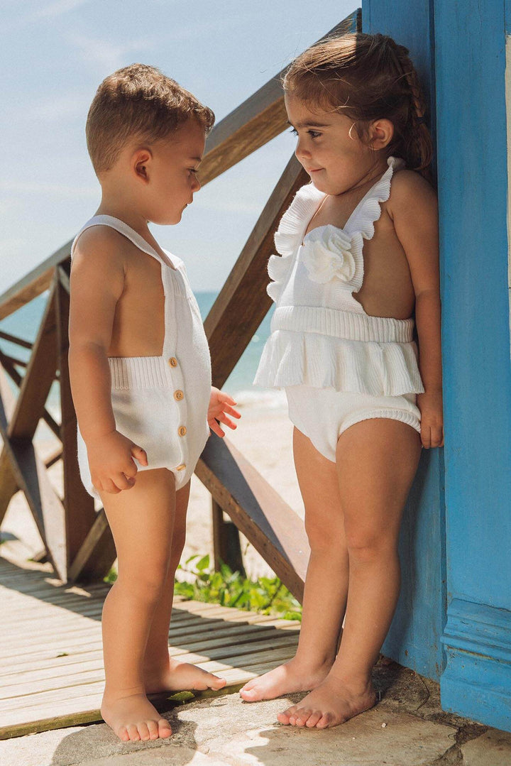 Roupas de tricot para bebês, body infantil feminino e masculino da Lili Sampedro