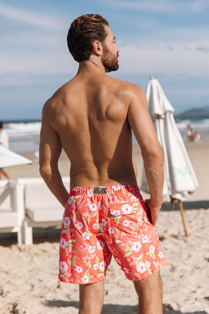 Short Masculino Hibiscos Coral