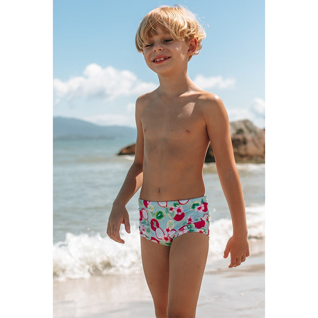 Sunga Infantil Masculina de Praia na Estampa Kiwi e Pitaya da Lili Sampedro